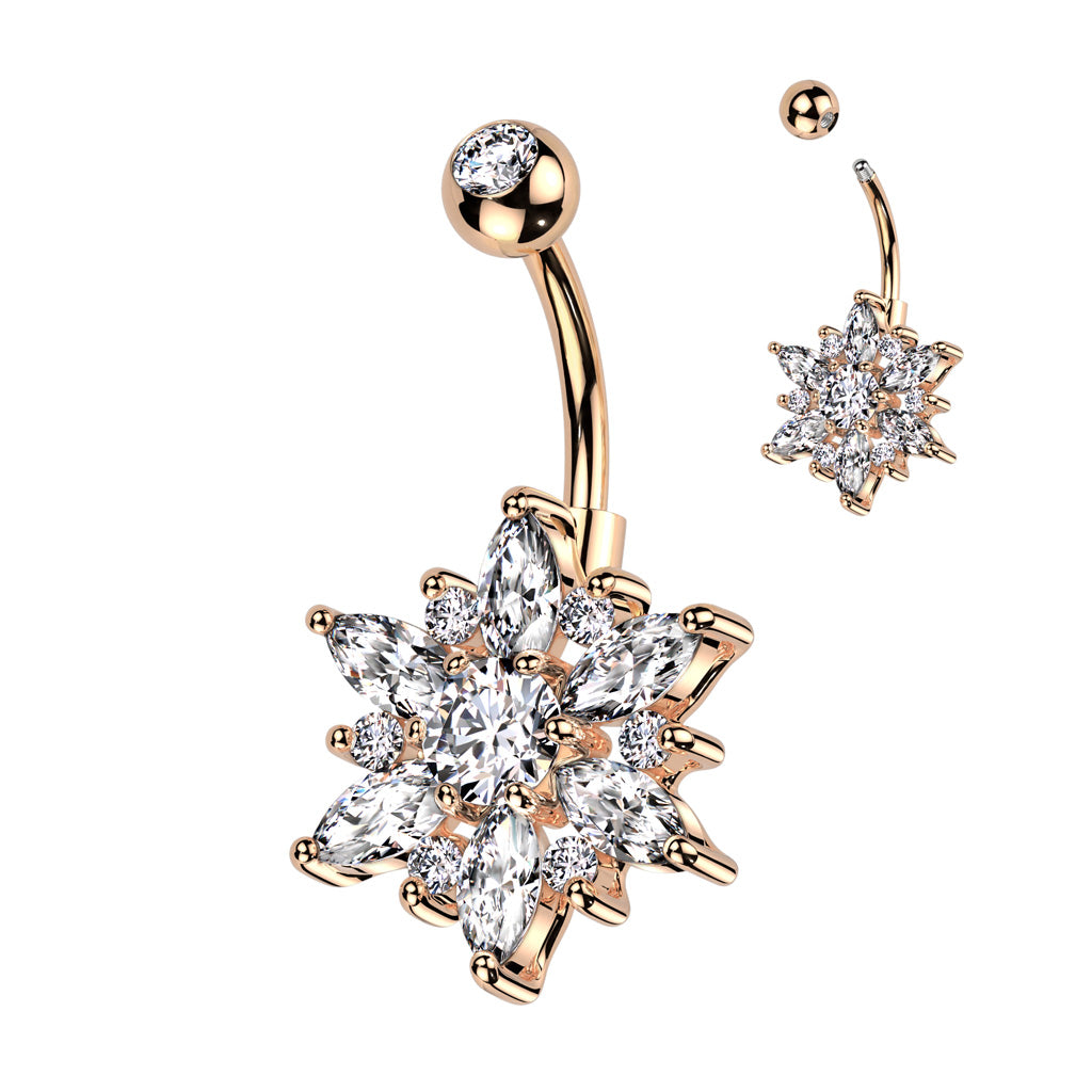 PREMIUM Crystal Flower Blossom Navel Barbell 14g