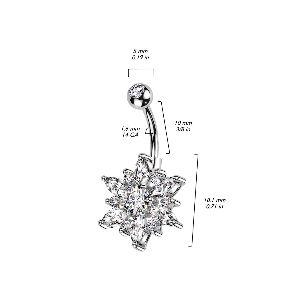 PREMIUM Crystal Flower Blossom Navel Barbell 14g