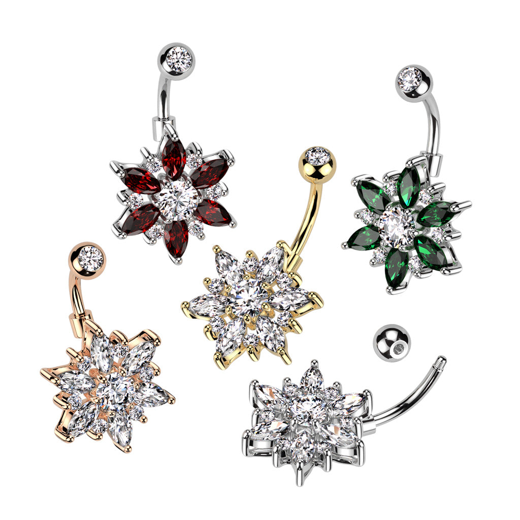 PREMIUM Crystal Flower Blossom Navel Barbell 14g