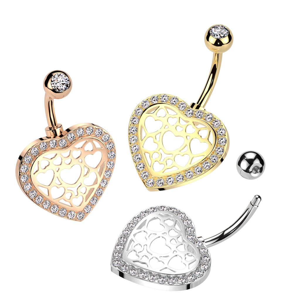 PREMIUM Heart Web Navel Barbell 14g