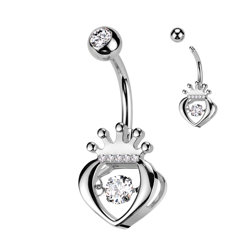 Heart Crown Navel Barbell 14g