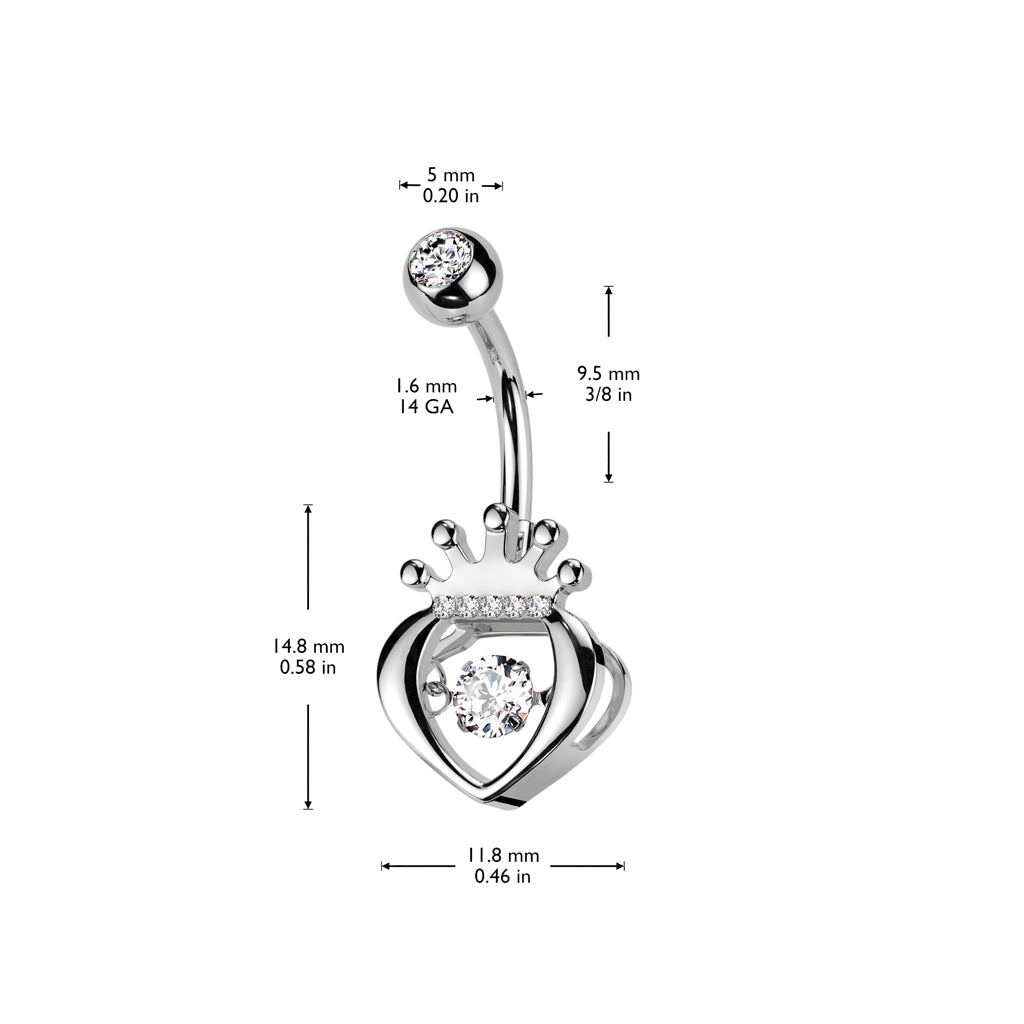 Heart Crown Navel Barbell 14g