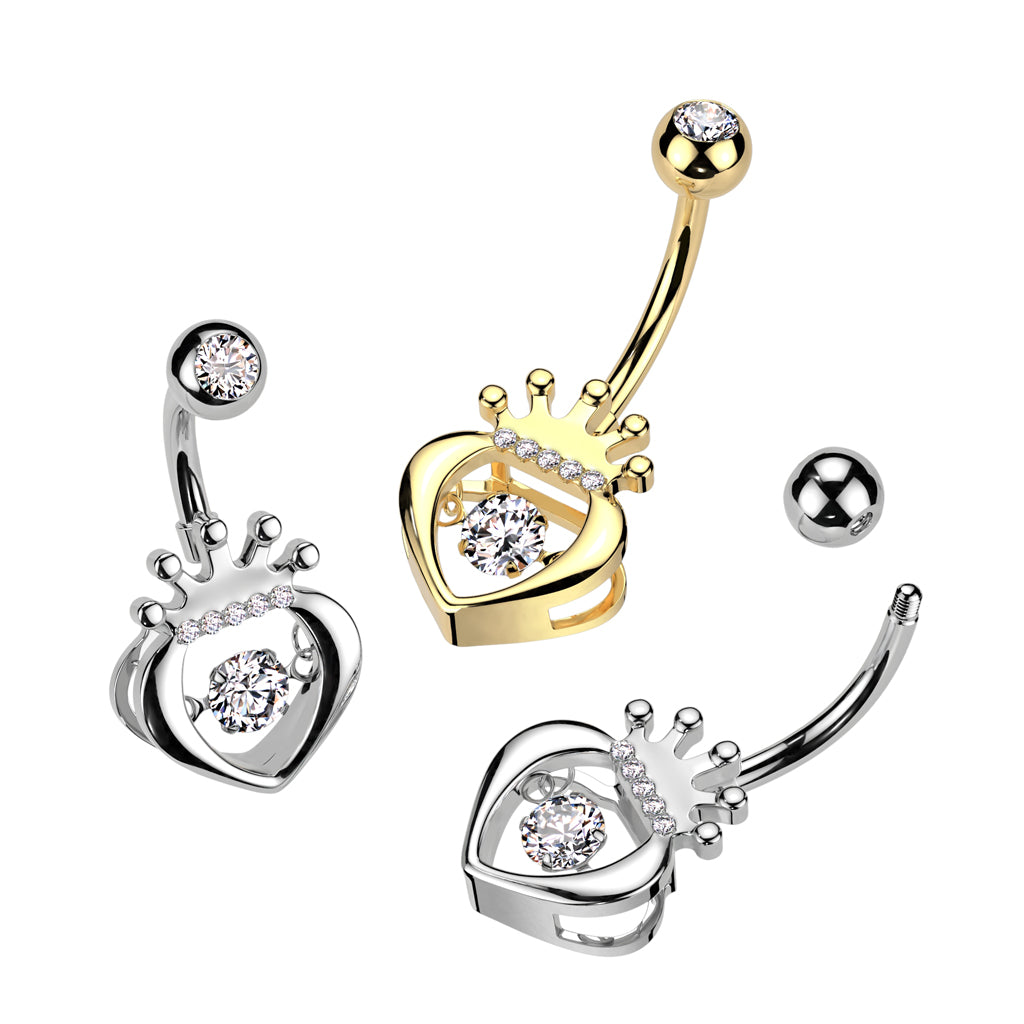 Heart Crown Navel Barbell 14g