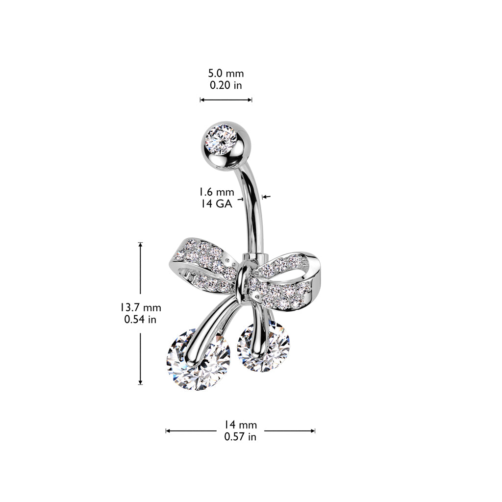 Crystal Bow Cherry Belly Ring 14g