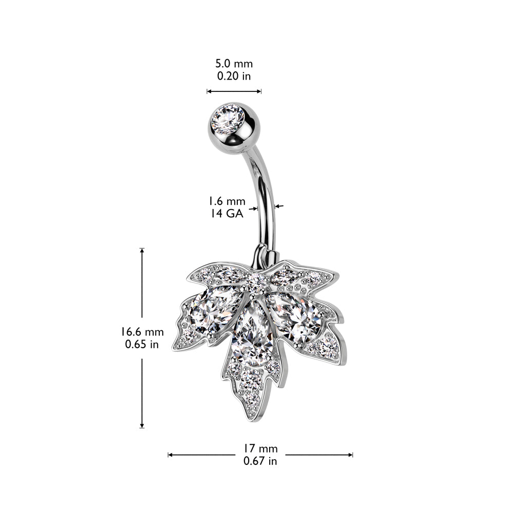 Crystal Maple Leaf Belly Ring 14g