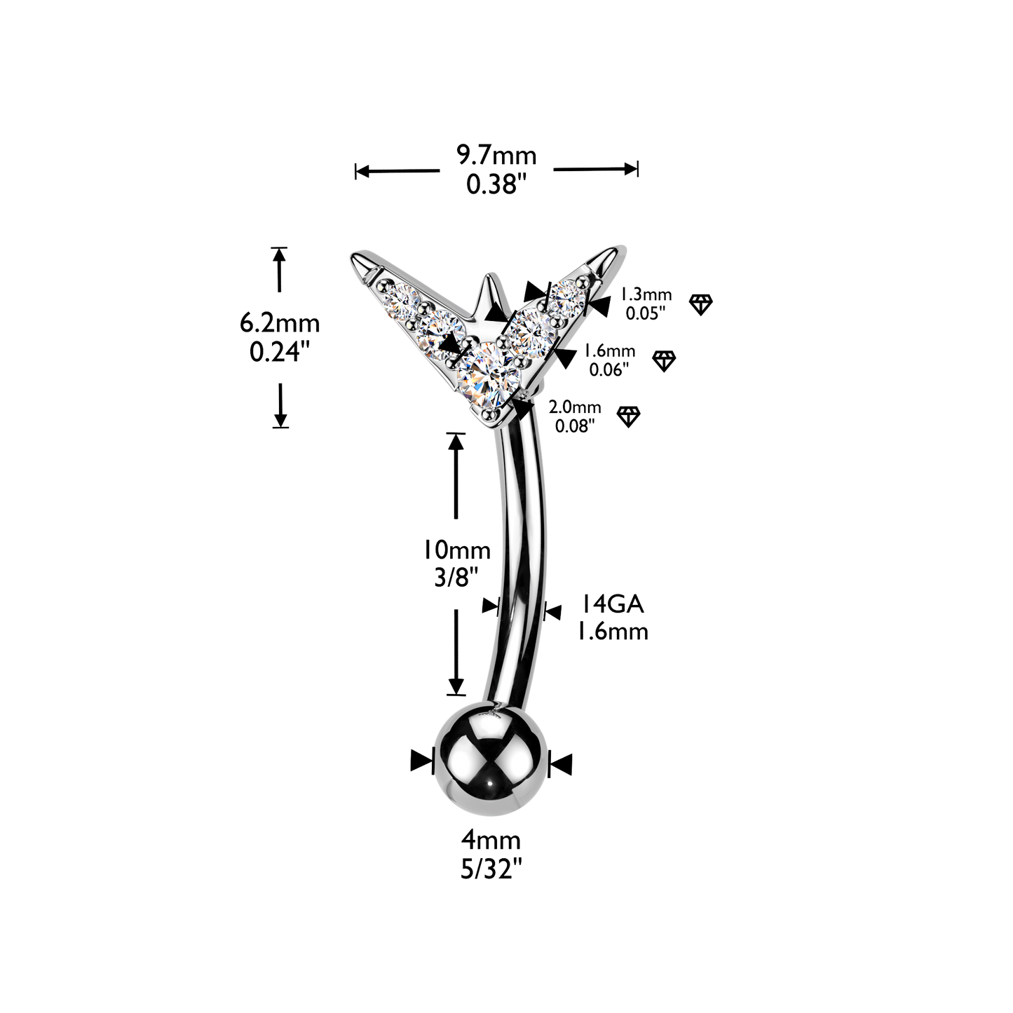 V-Shaped Twinkle Navel Barbell 14g