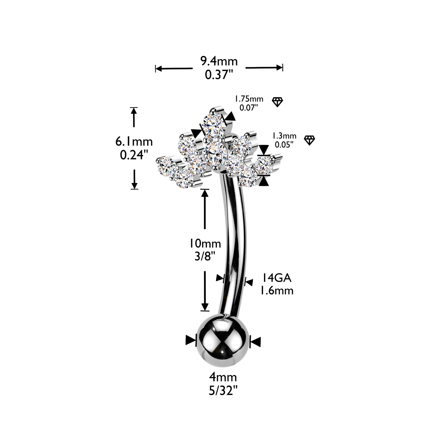 Crystal Bloom Inverted Belly Ring 14g