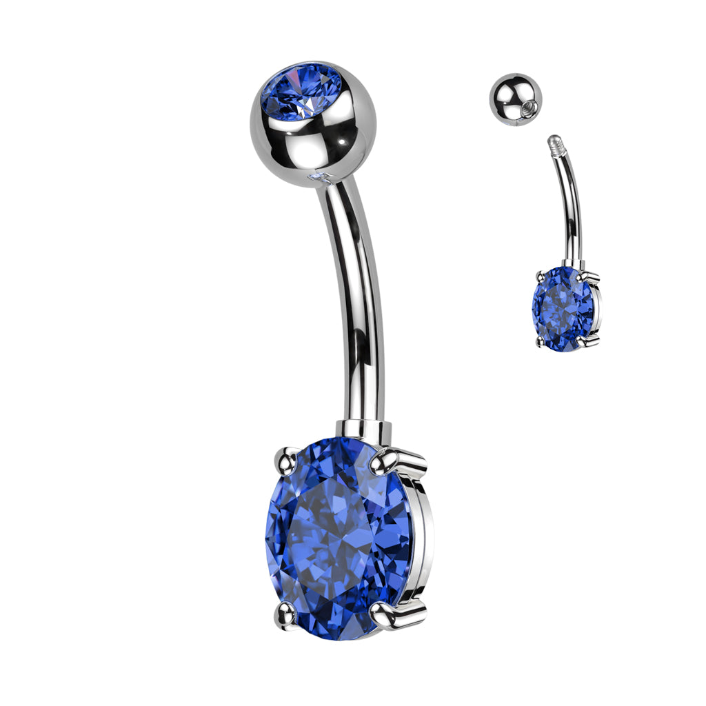 Oval Bezel + Claw-Set Crystal Navel Barbell 14g