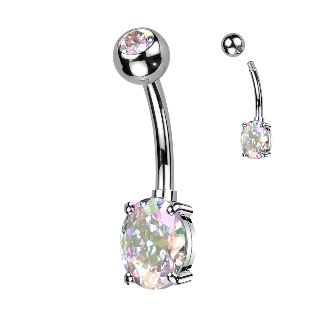 Oval Bezel + Claw-Set Crystal Navel Barbell 14g