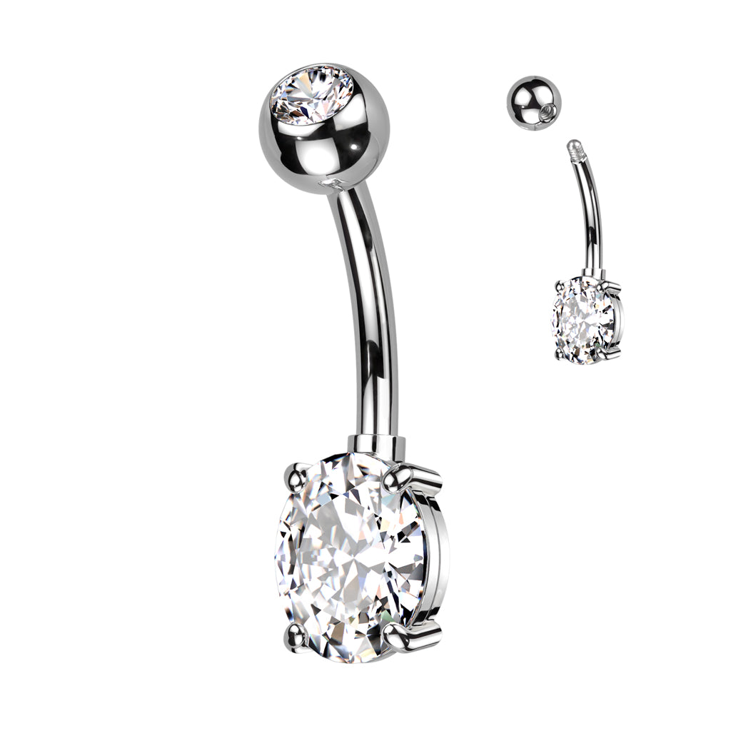 Oval Bezel + Claw-Set Crystal Navel Barbell 14g