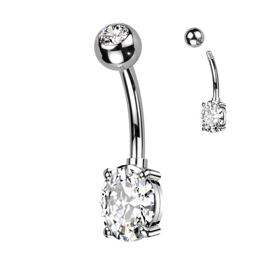 Oval Bezel + Claw-Set Crystal Navel Barbell 14g