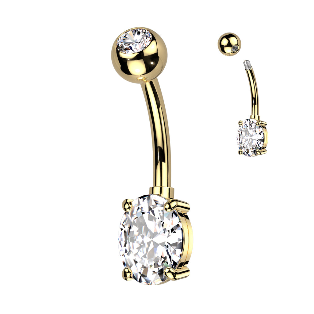 Oval Bezel + Claw-Set Crystal Navel Barbell 14g