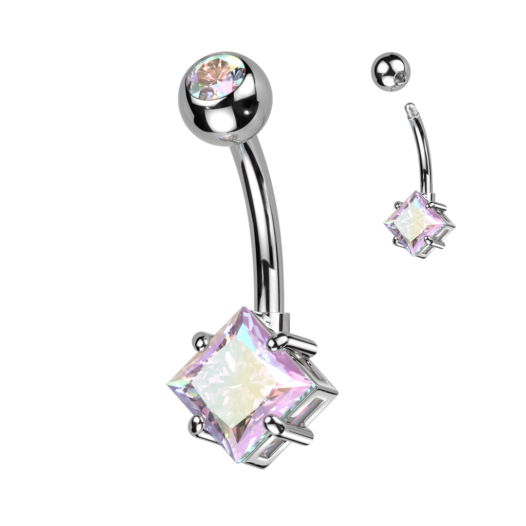 Diamond Cut Crystal Navel Barbell 14g