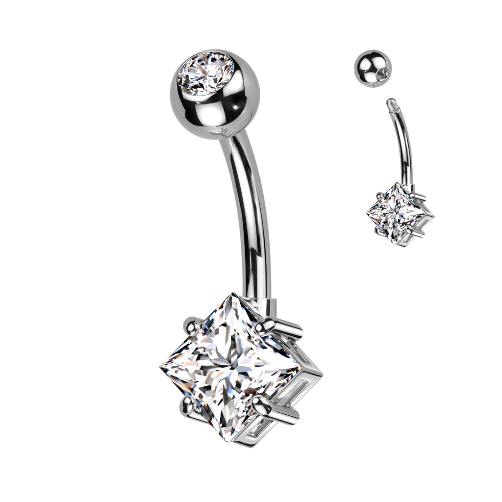 Diamond Cut Crystal Navel Barbell 14g