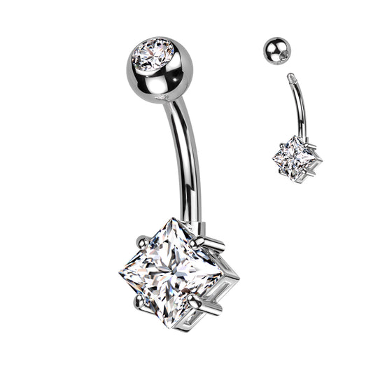 Diamond Cut Crystal Navel Barbell 14g