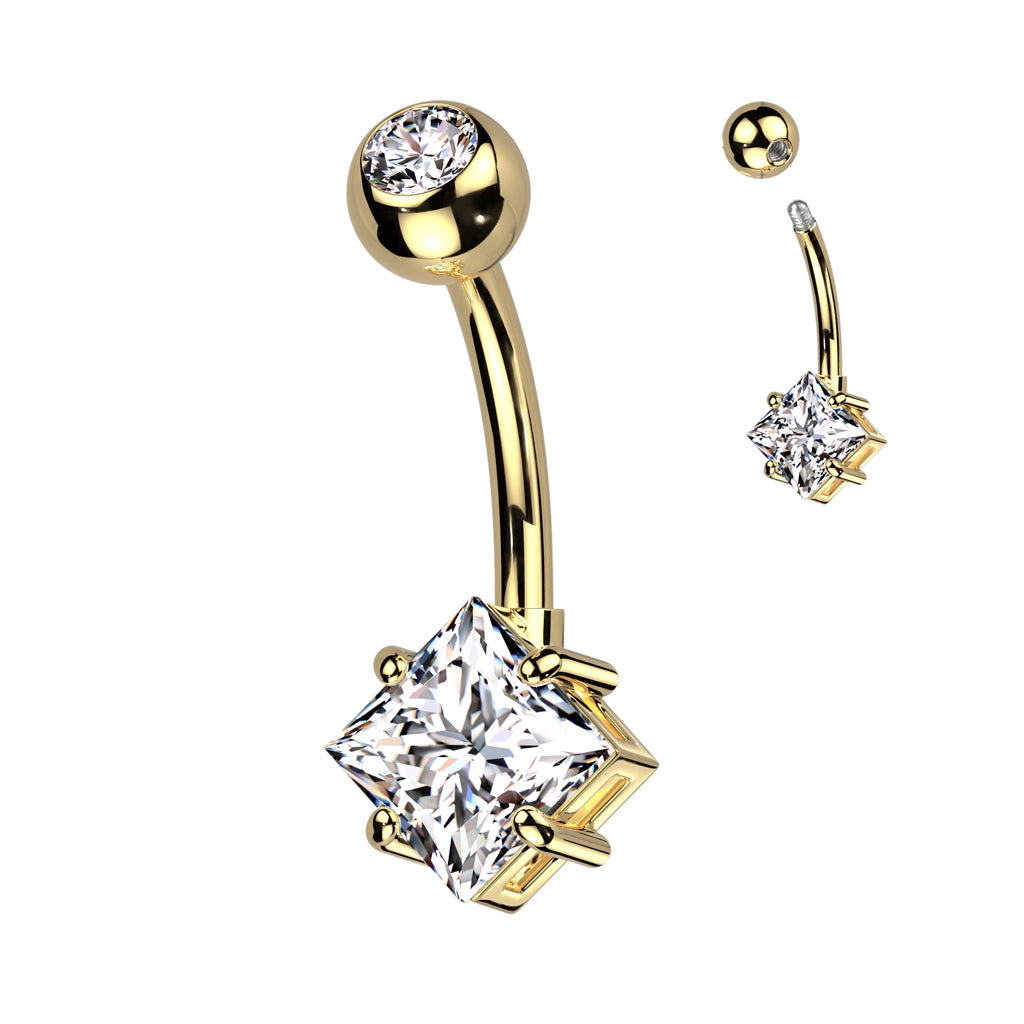 Diamond Cut Crystal Navel Barbell 14g