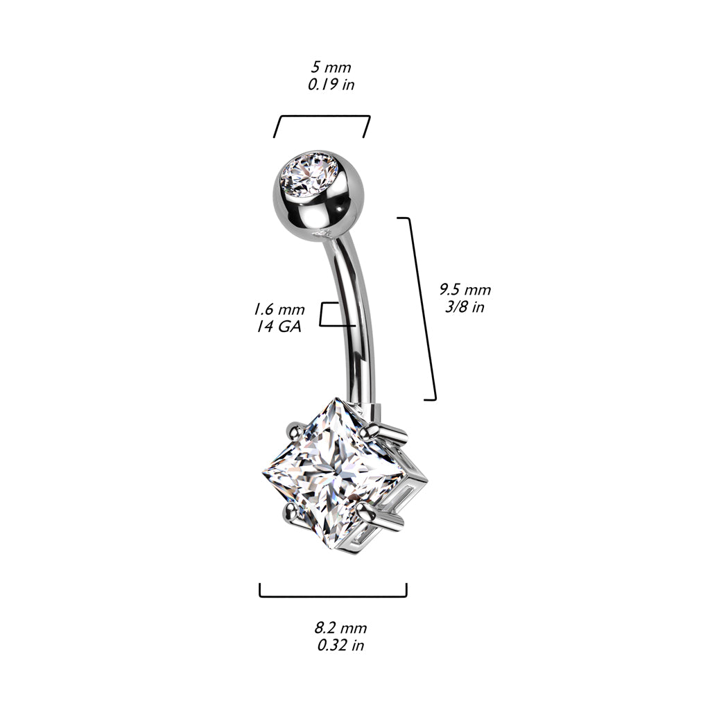 Diamond Cut Crystal Navel Barbell 14g