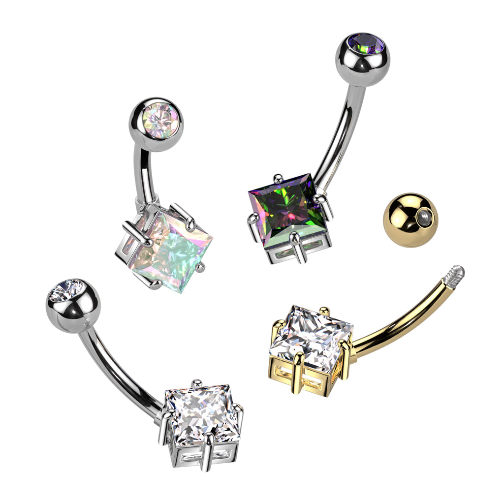 Diamond Cut Crystal Navel Barbell 14g