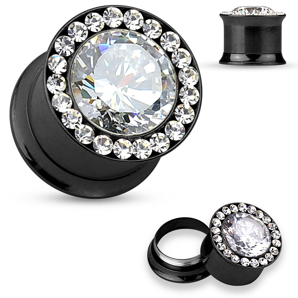 Crystal Halo Bling Internally Threaded Double Flare Plugs 2g - 1/2"