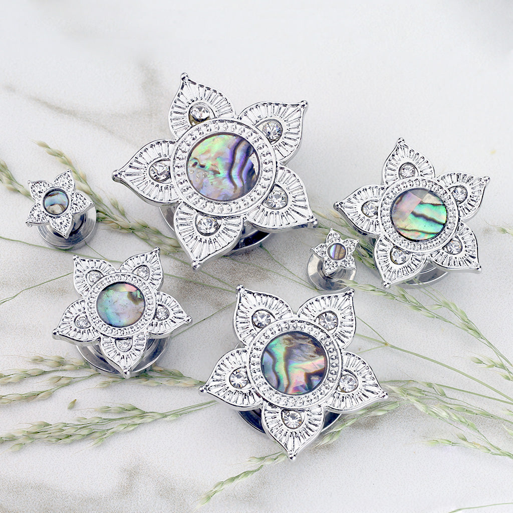 Abalone Tribal Flower Plugs 8g - 1/2"