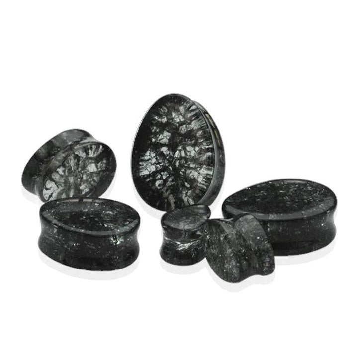Tear Drop Smokey Crushed Glass Double Flare Plugs 2g - 1"