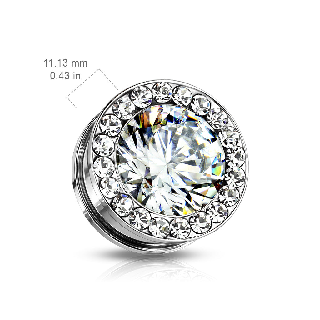 Bezel-Set Gemmed Bling SS Machine Head Plugs 8g - 5/8"