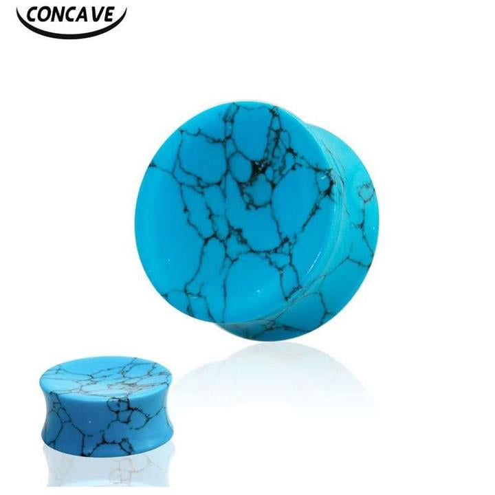 Concave Turquoise Stone Double Flare Plugs 4g - 1"