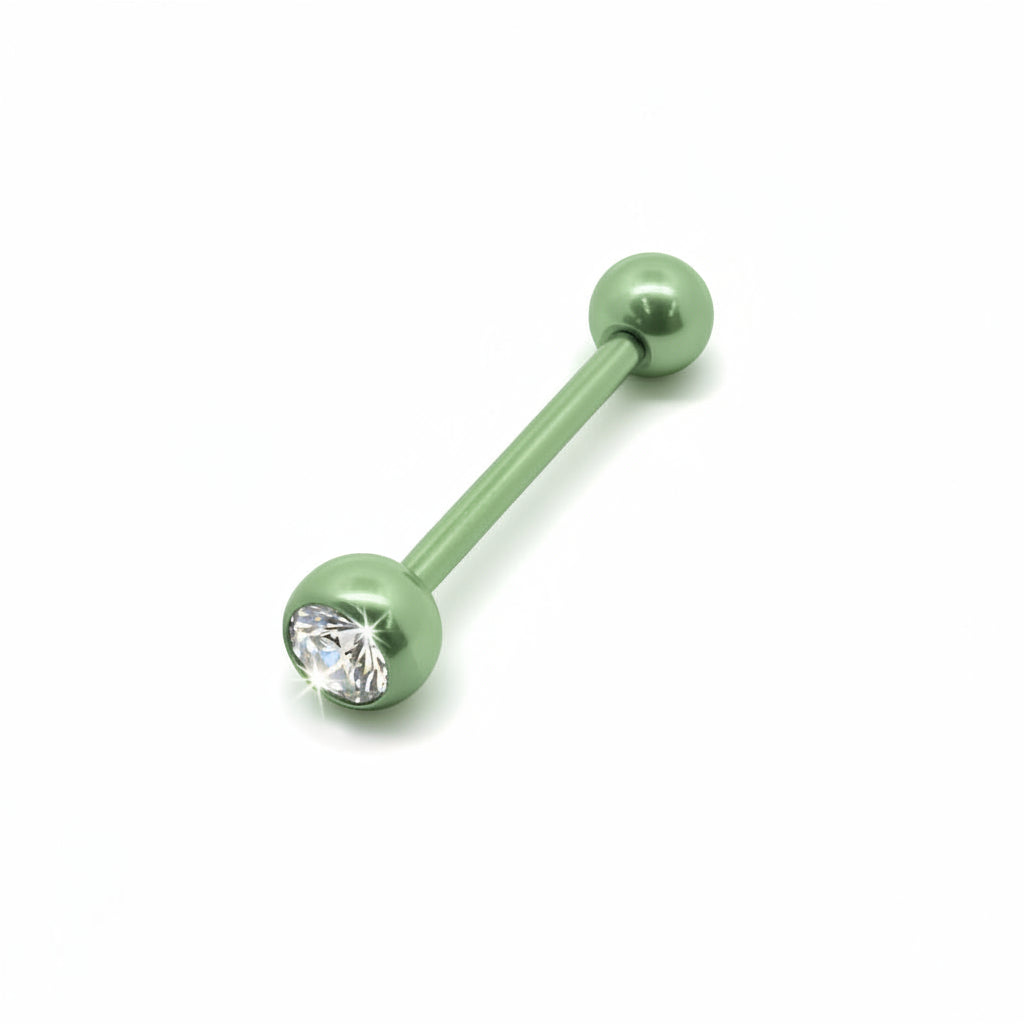 PVD & Surgical Steel Bezel-Set Crystal Tongue Barbell 14g