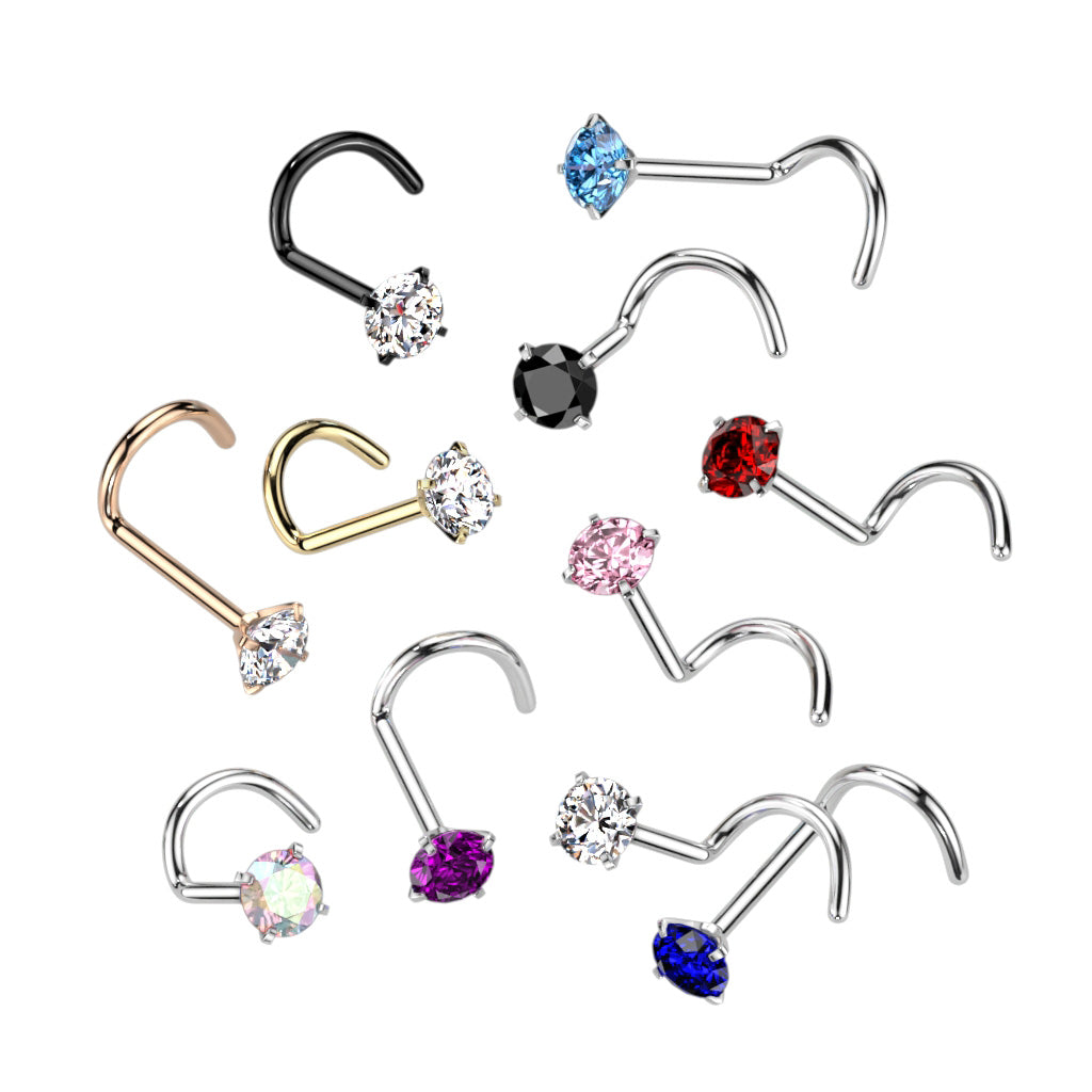 Premium Grade23 Titanium Crystal Nose Screw - Claw-Set - 18g, 2mm Crystal
