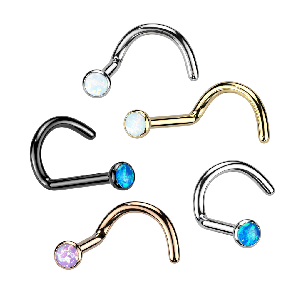 Premium Grade23 Titanium Opal Nose Screw - Bezel-Set - 18g, 2mm or 3mm Opal
