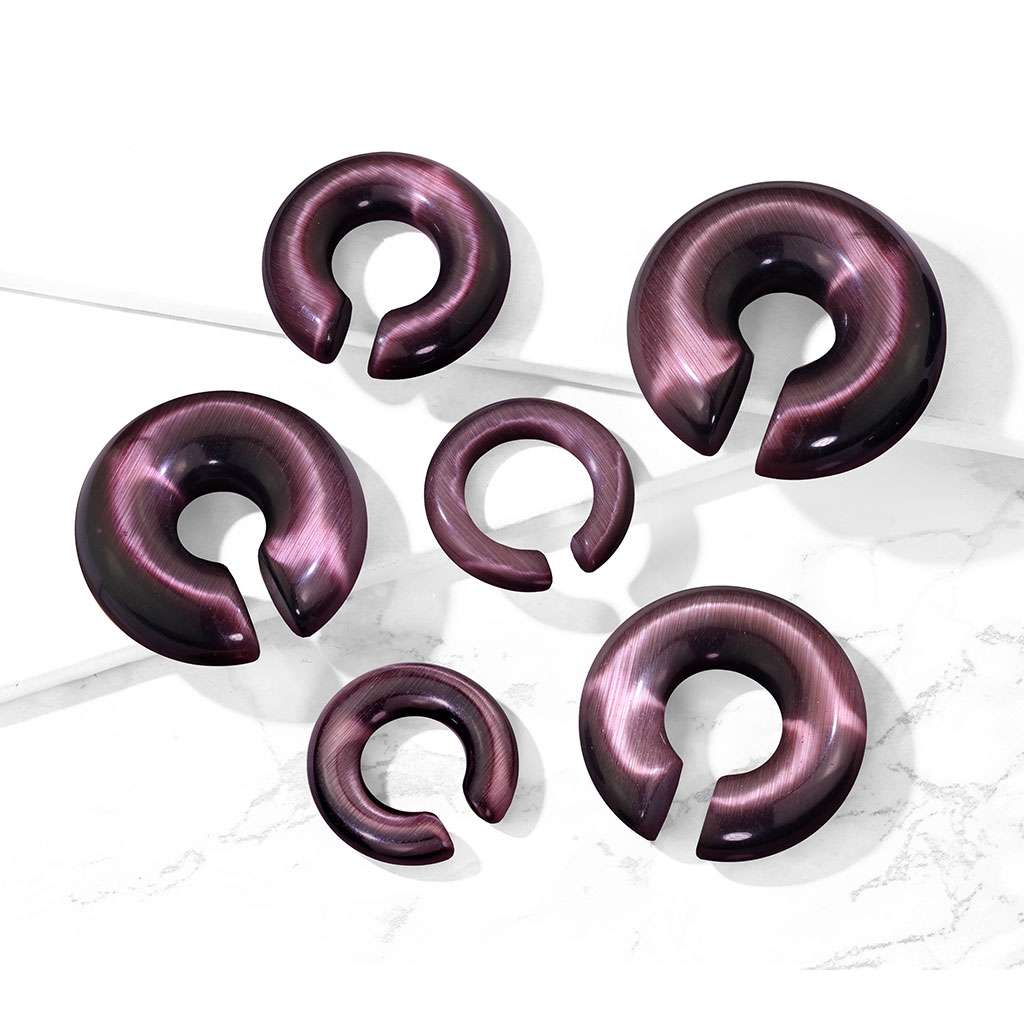 Purple Cats Eye Stone - Ear or Septum Hanger 2, 0, 00, 1-2, 9-16, 5-8
