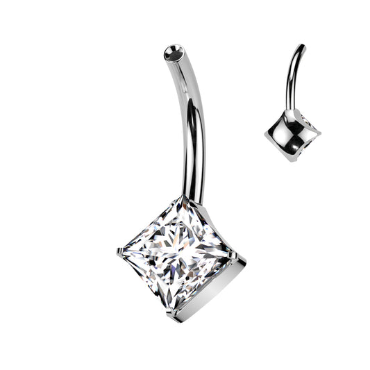 Premium G23 Titanium Threadless Square Claw Set Crystal Navel Barbell