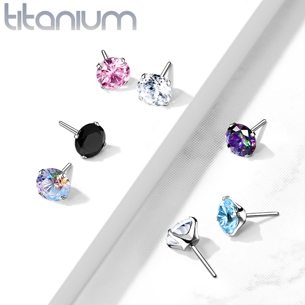 PREMIUM Titanium Round Claw-Set Crystal Stud Luxe Threadless Top
