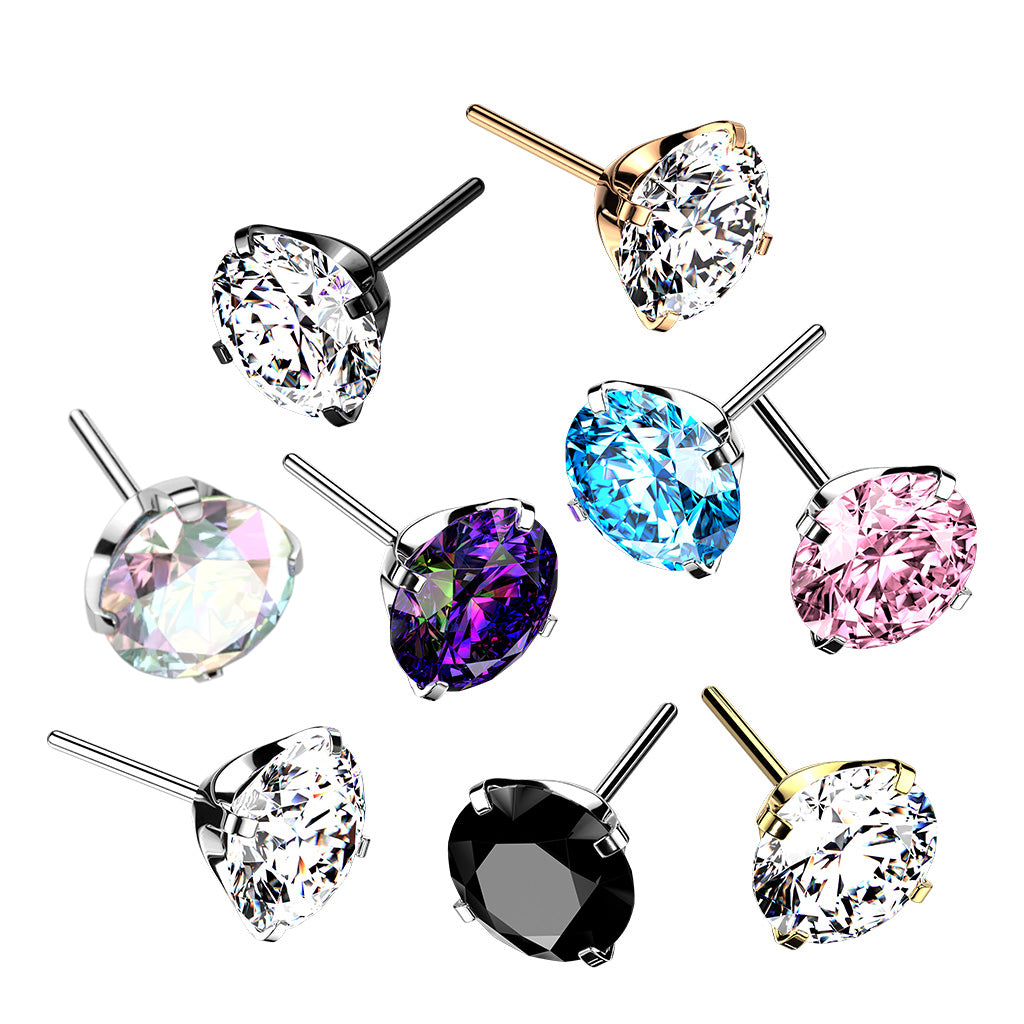 PREMIUM Titanium Round Claw-Set Crystal Stud Luxe Threadless Top