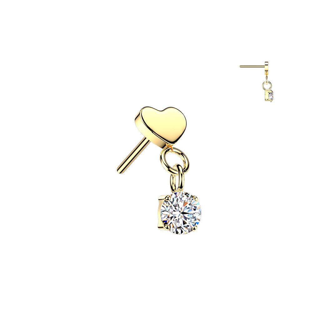 Premium G23 Titanium Heart + Claw-Set Round Dangle Threadless Top