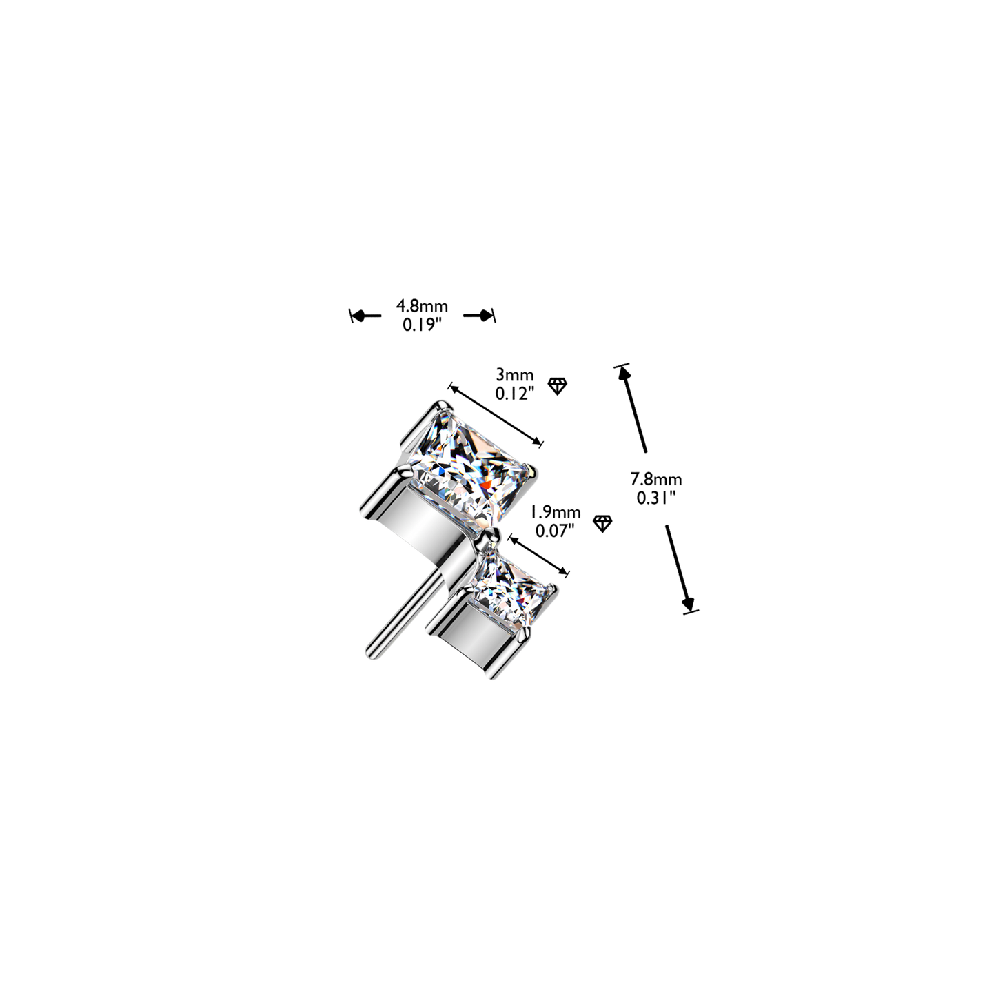 Premium G23 Titanium Luxe Double Square Crystal Threadless Top