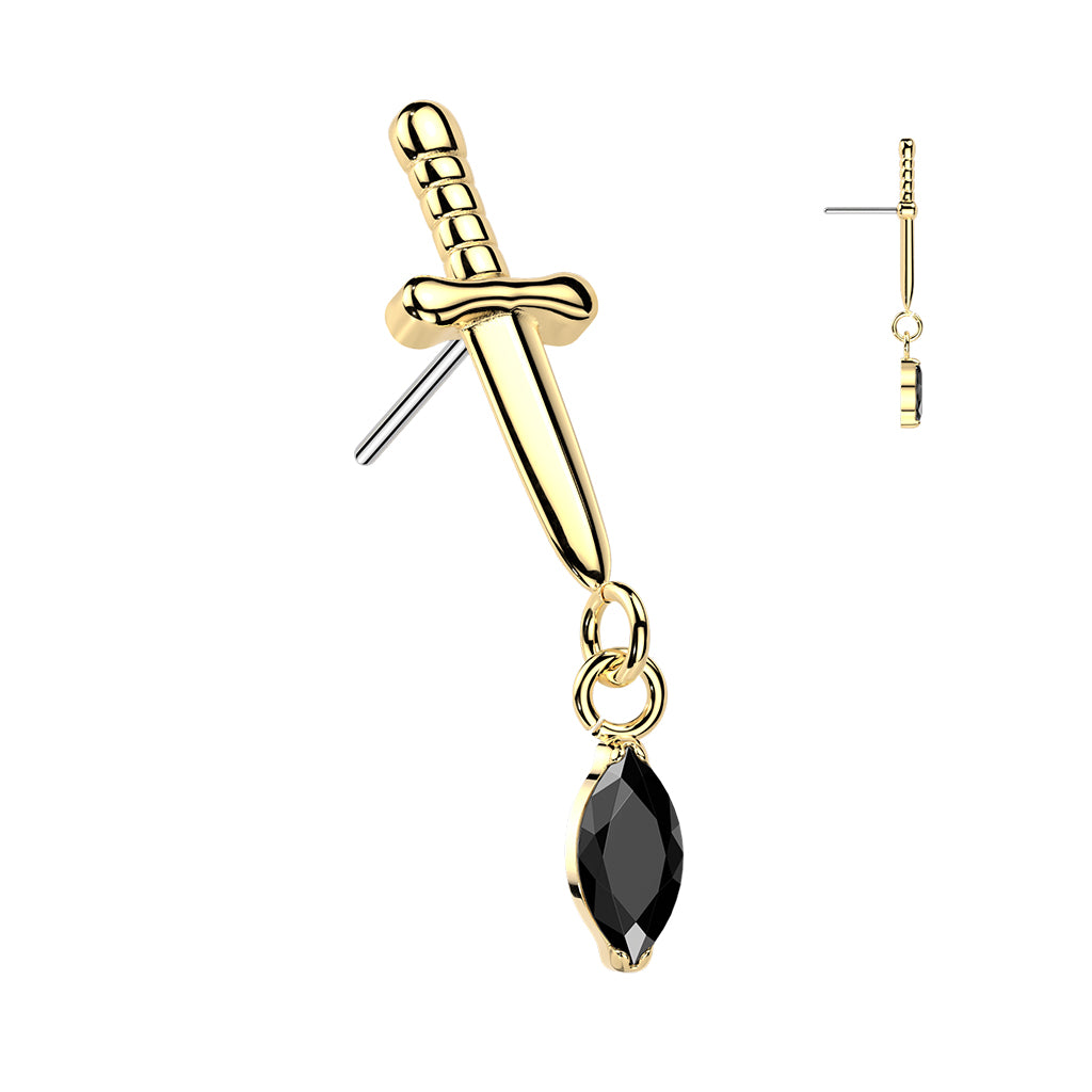 Premium G23 Titanium Dagger Crystal Dangle Luxe Threadless Top