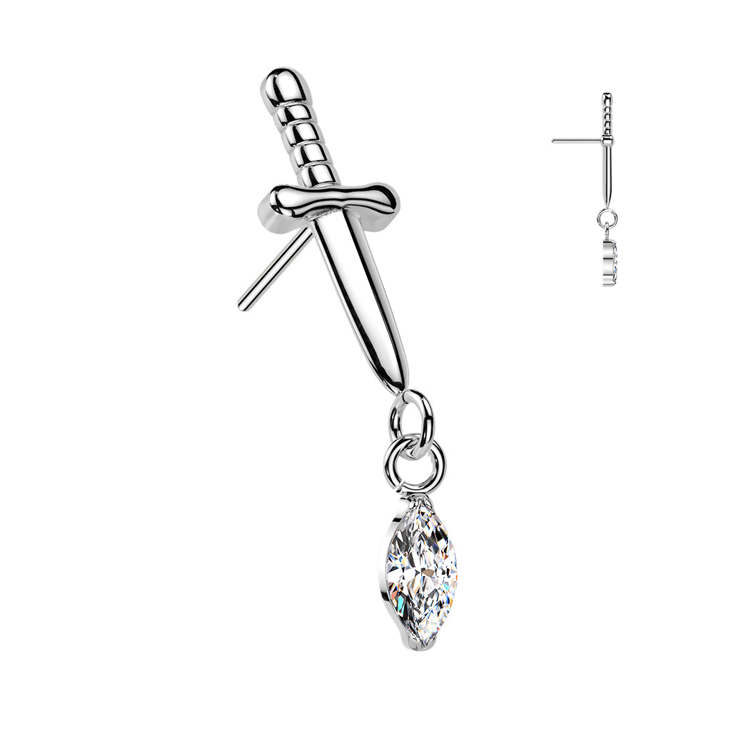Premium G23 Titanium Dagger Crystal Dangle Luxe Threadless Top