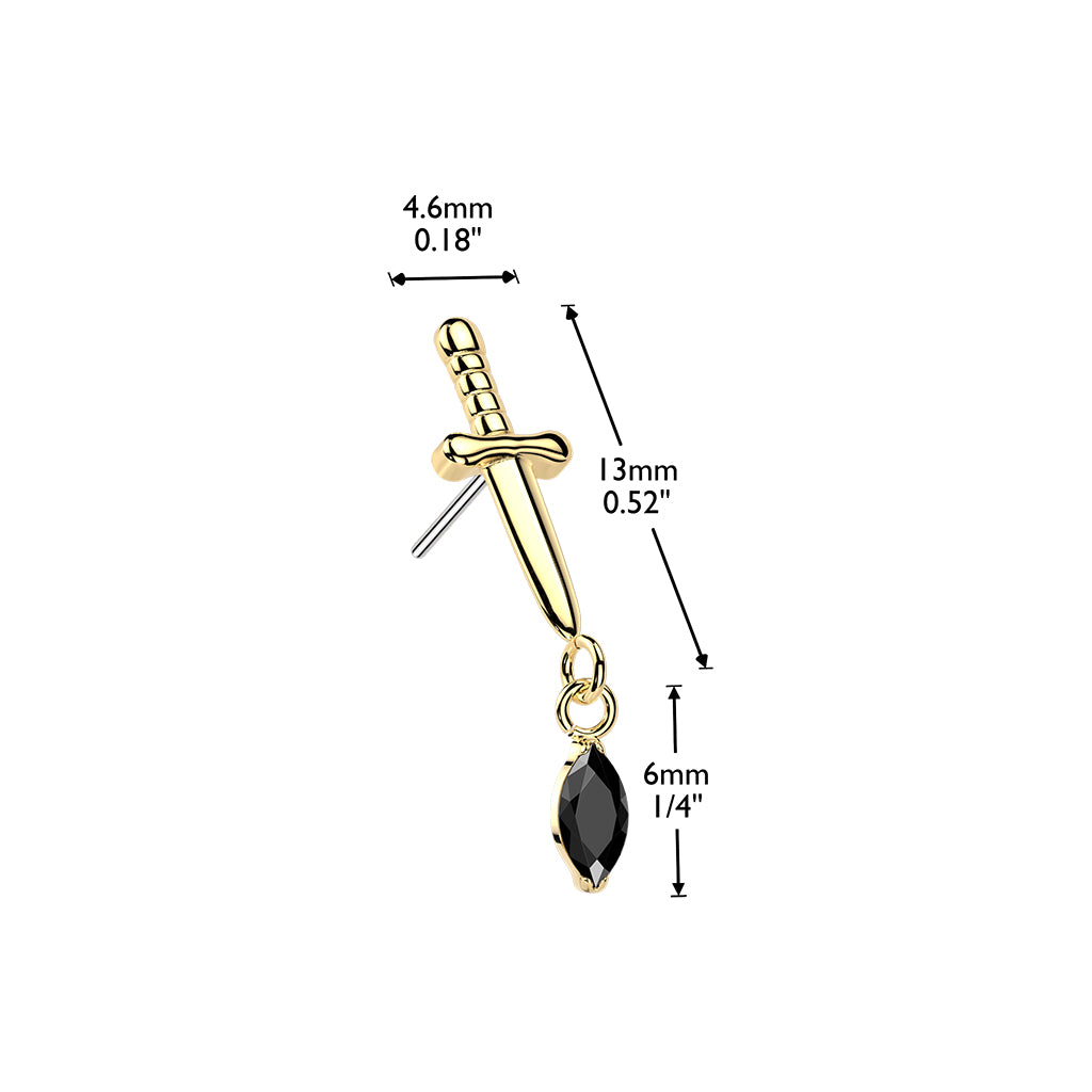 Premium G23 Titanium Dagger Crystal Dangle Luxe Threadless Top