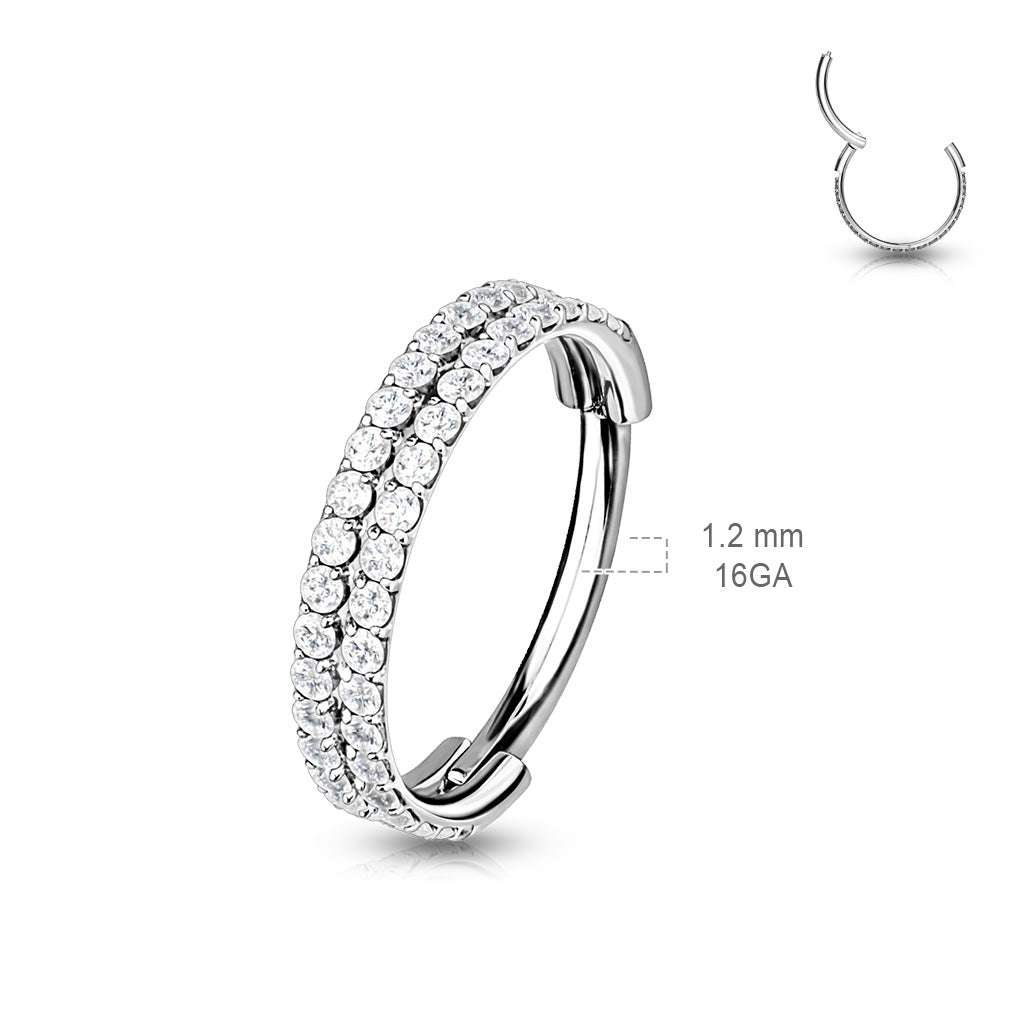 Premium G23 Titanium Double Crystal Edge Segment Ring 16g