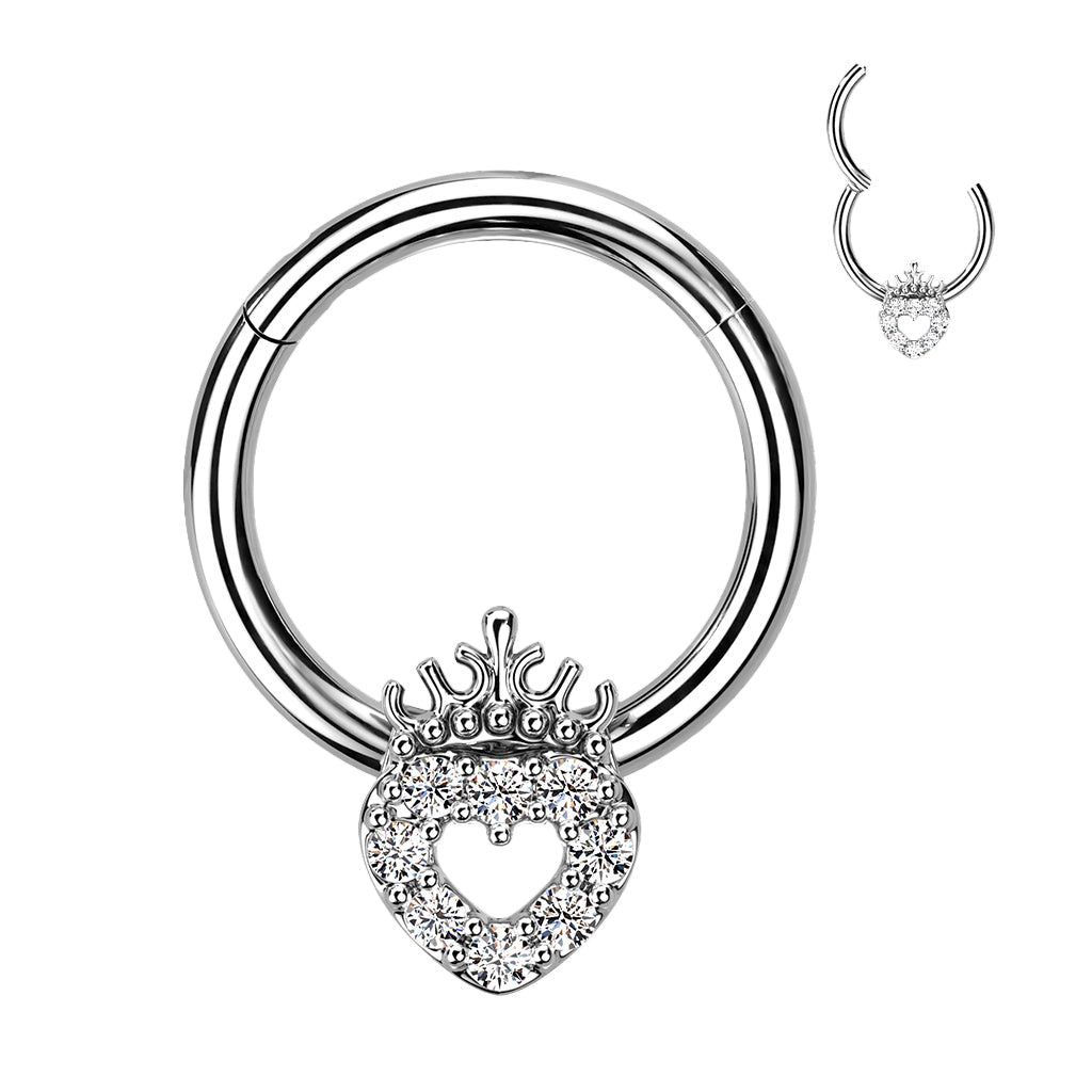 PREMIUM Crown Heart Hinged Segment Ring 16g