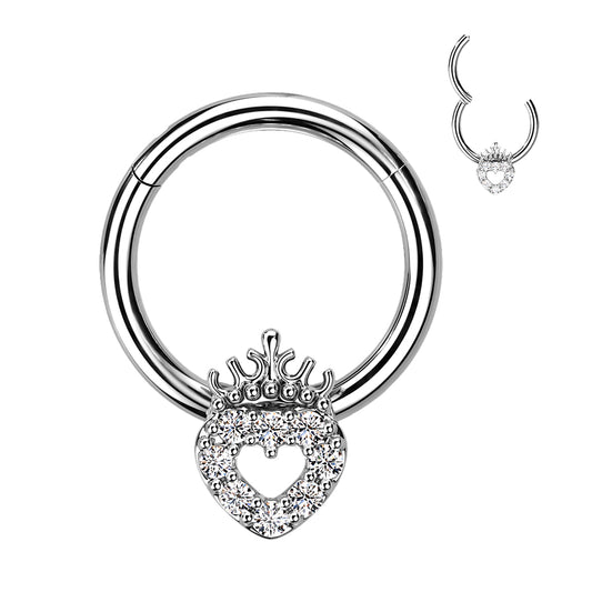 Premium Crown Heart Hinged Segment Ring 16g