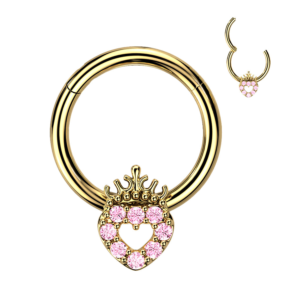 PREMIUM Crown Heart Hinged Segment Ring 16g
