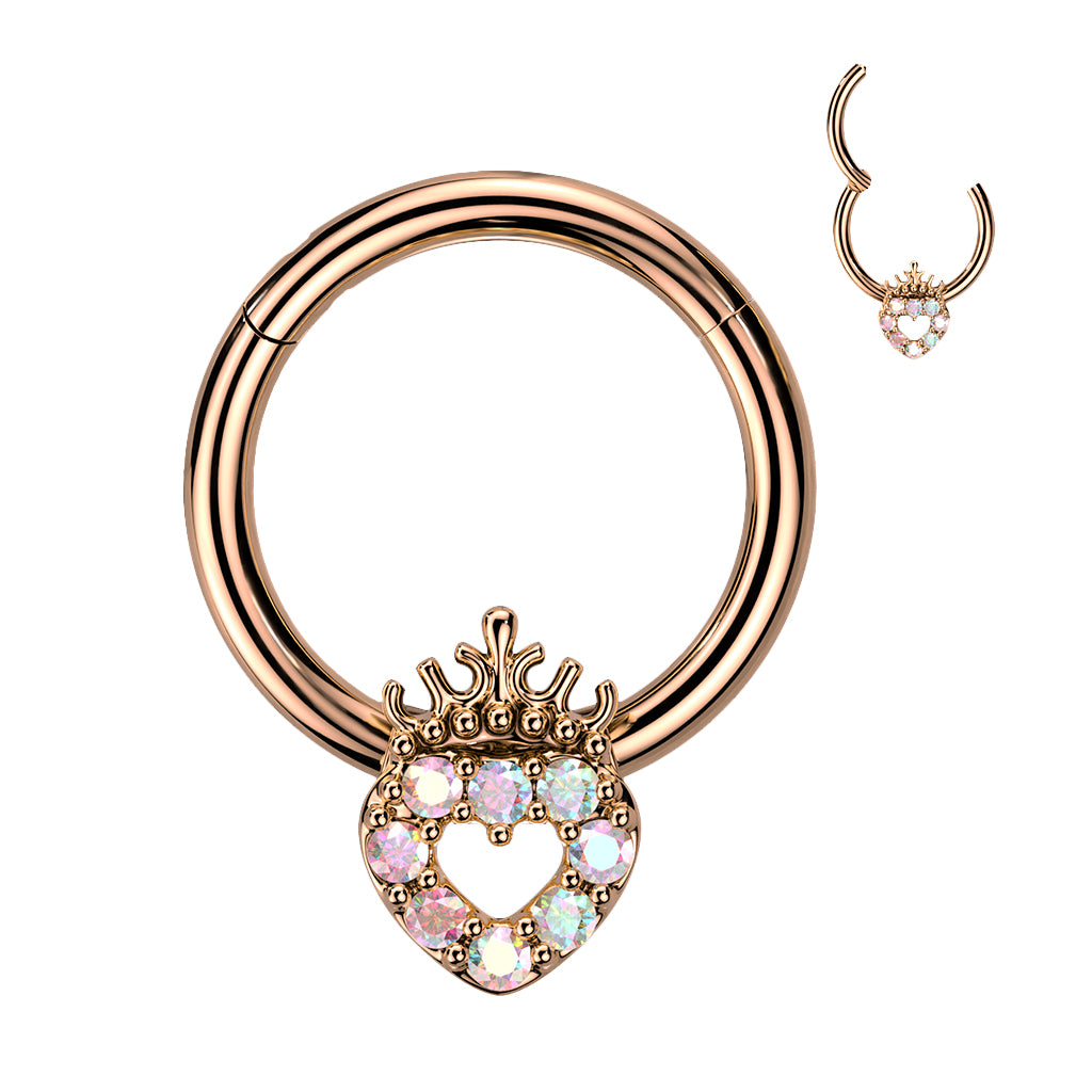 PREMIUM Crown Heart Hinged Segment Ring 16g