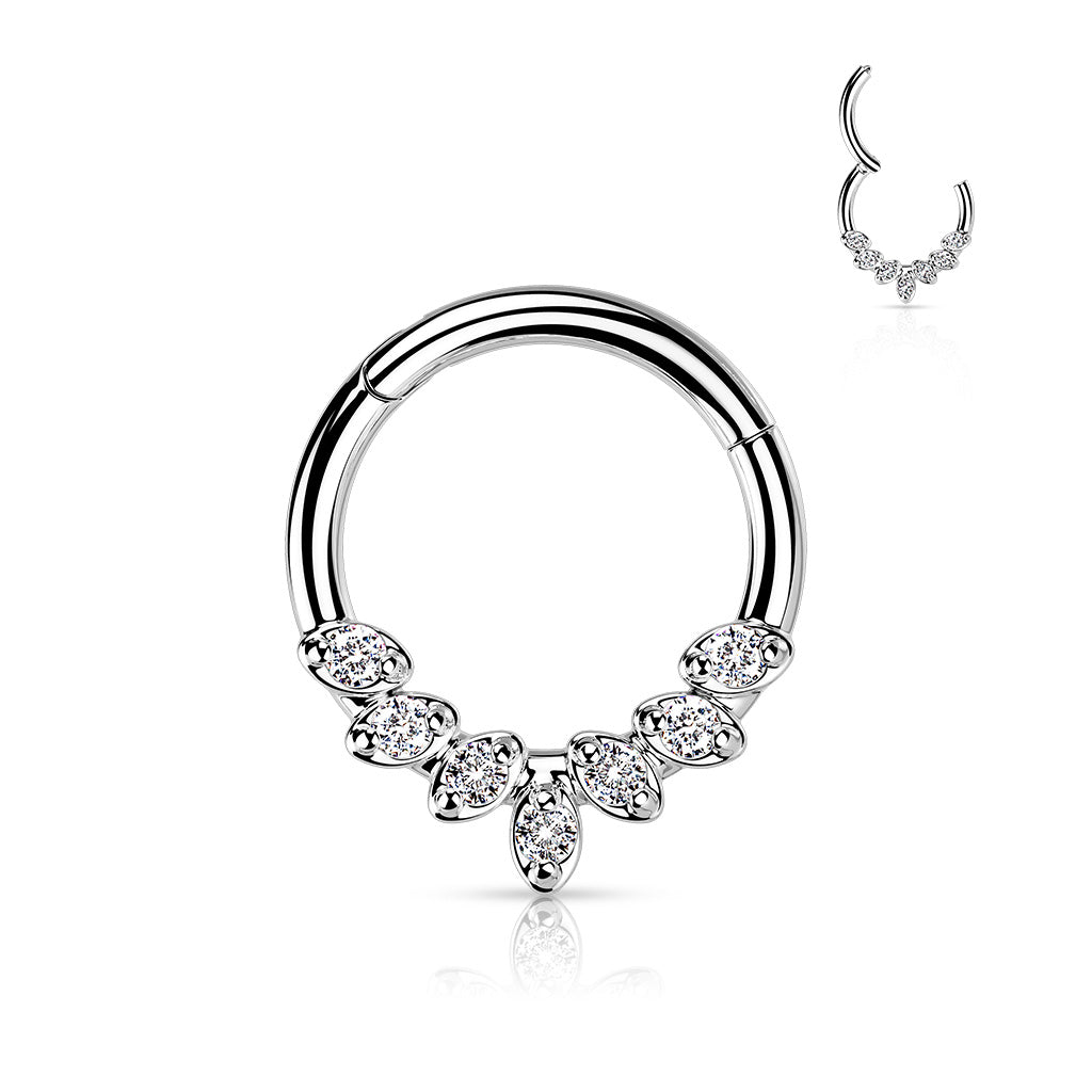 PREMIUM Ornate Crystal Hinged Segment Ring 16g