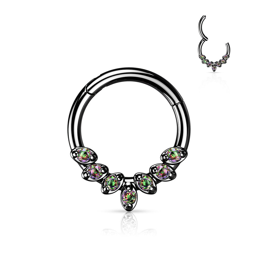 Premium Ornate Crystal Hinged Segment Ring 16g