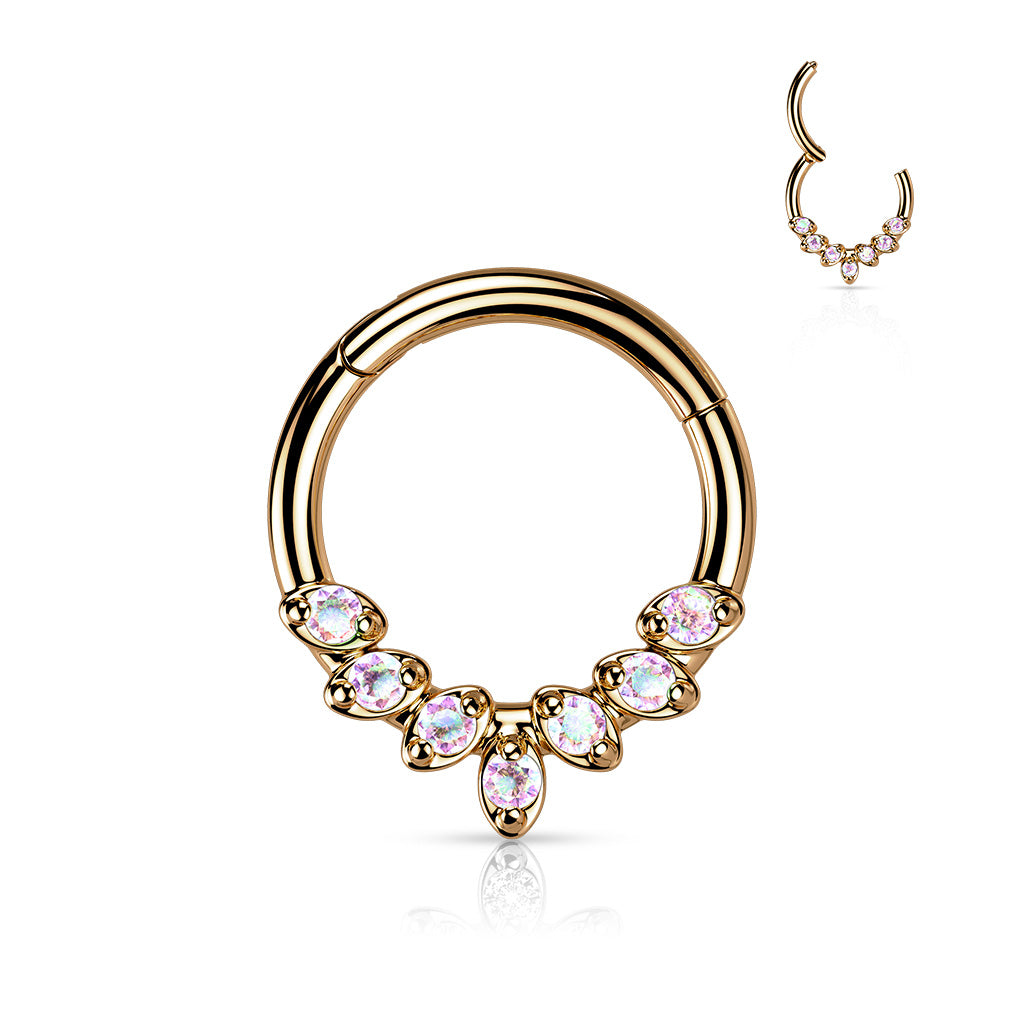 PREMIUM Ornate Crystal Hinged Segment Ring 16g
