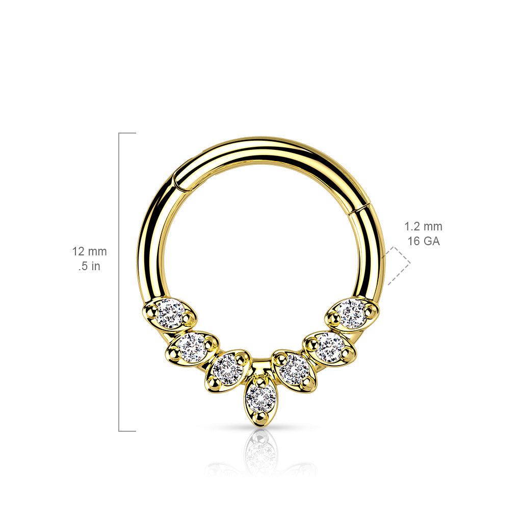 Premium Ornate Crystal Hinged Segment Ring 16g