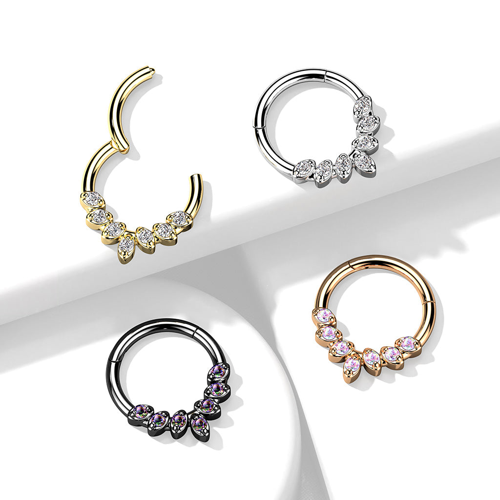PREMIUM Ornate Crystal Hinged Segment Ring 16g