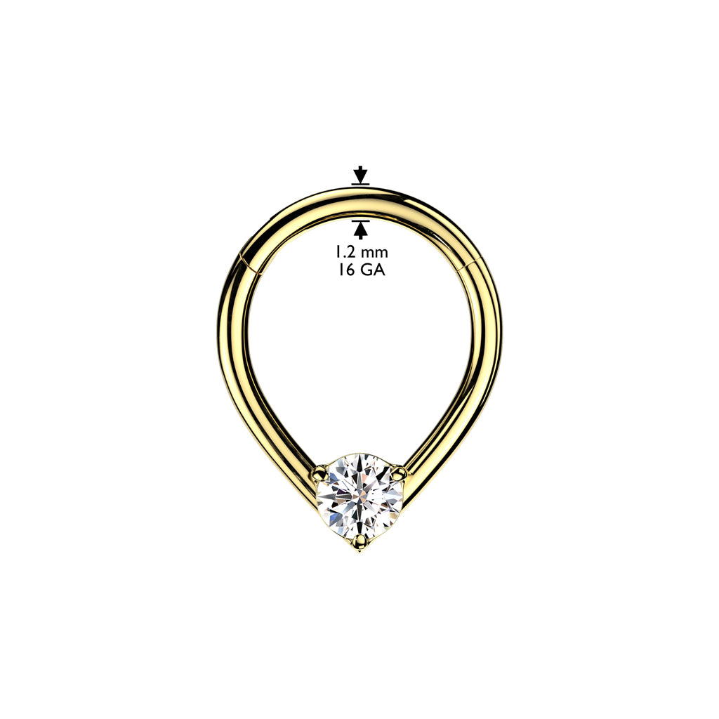 Premium Claw-Set Crystal + Almond Shaped Hinged Segment Ring 16g